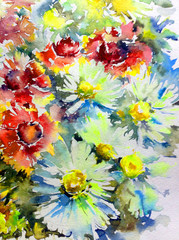Abstract bright colored decorative background . Floral pattern handmade . Beautiful tender romantic bouquet off  flowers , made in the technique of watercolors from nature.