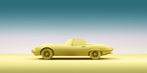 Vintage toy car on color background. minimalism design poster. Rental car for travel. 3D illustration