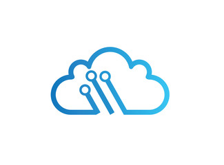 Technology connect with clouds symbol logo design illustration, high tech icon, cloud connection symbol