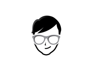 Geek Head with hairstyle wearing glasses Logo Design illustration