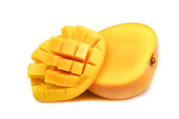 Slice mango isolated on white background - tropical fruit summer