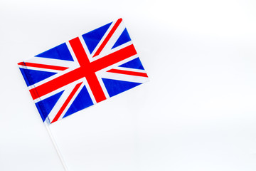 Flag of United Kingdom of Great Britain on white background top view