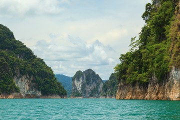 Stone mountain on big dam in Khao sok national park at suratthani province,Thailand