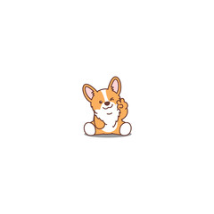 Cute corgi puppy sitting and winking eye cartoon icon, vector illustration