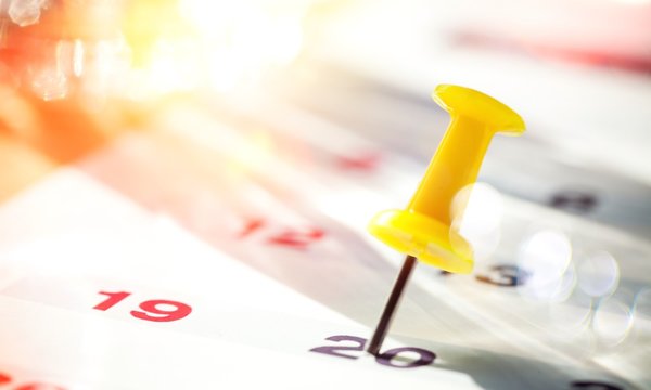 Embroidered  pin on a calendar on the 20th with selective focus
