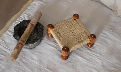 stool and mortar Pestle