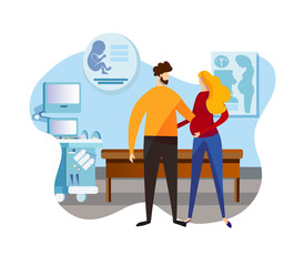 Female and Male Characters Standing at Ultrasound.