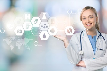 Close-up of male Doctor with stethoscope holding digital tablet