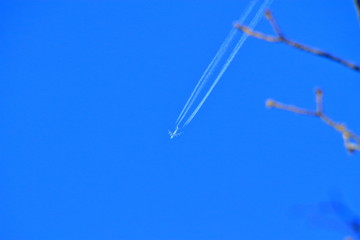 Fototapeta na wymiar 札幌上空を飛ぶ飛行機の風景
