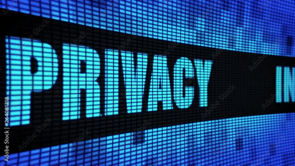 Poster information privacy side text scrolling on light blue digital led display board pixel light screen l