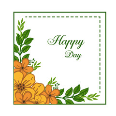 Vector illustration beauty of orange wreath frame with decor of card happy day