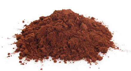Cocoa powder on white background