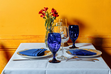 table for two in the restaurant. the concept of romantic date