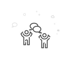 Dialogue Vector Line Icon, Symbol, Pictogram, Sign. Light Abstract Geometric Background. Editable Stroke