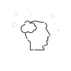 Human Head, a Man Thinks Vector Line Icon, Symbol, Pictogram, Sign. Light Abstract Geometric Background. Editable Stroke