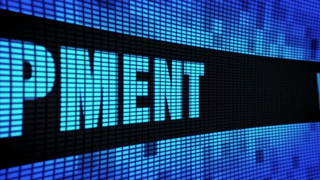 Web Development Side Text Scrolling on Light Blue Digital LED Display Board Pixel Light Screen Looped Animation 4K Background. Sign Board, Blinking Light, Pixel Monitor, LED Wall Pannel
