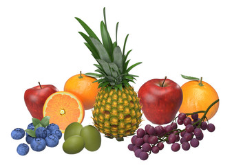 Naklejka na ściany i meble Fruits group , orange, pineapple, olive, blueberry and grape