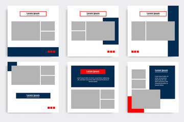 Editable modern minimal square banner templates. Blue indigo, red, black and white background color with stripe line shape. Suitable for social media post and web/internet ads with photo college