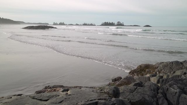 Chesterman Beach Shore 4K UHD. Chesterman Beach on the west side of Vancouver Island in Tofino. 4K UHD.