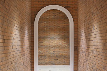 Arch entrance door with Brick wall texture background. Retro style.