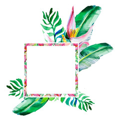 tropical frame design for inviting, event, wedding cards. Jungle leaves