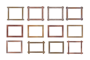 Set of Vintage wood picture frame isolated on white background. with clipping path.