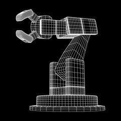 Robotic arm manufacture technology industry assembly mechanic hand wireframe low poly mesh vector illustration