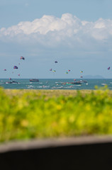 Travelers playing colorful parasailing at Pattaya, Thailand.