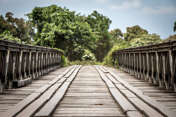 A hand built wooden bridge on the island of Bougainville, Papue New Guinea