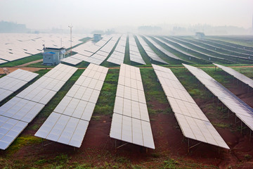 Photovoltaic panels on the sunrise