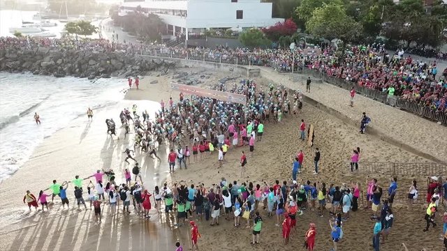 Start of the swimming phase of Triathlon