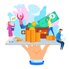 Cartoon People with Gold Coin Dollar Wallet Phone