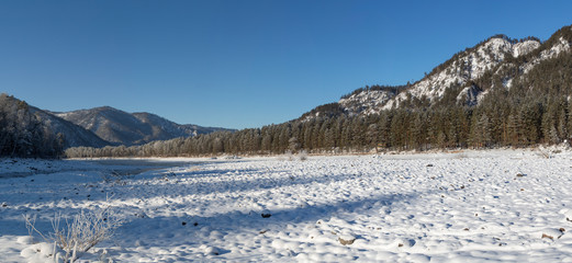 Winter snow-covered and frosty Altai. Altai blue eyes