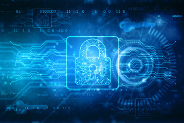 2d illustration Safety concept: Closed Padlock on digital background, internet technology background