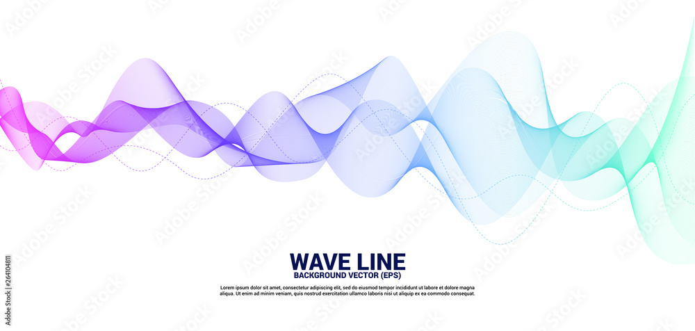 Poster purple and blue sound wave line curve on white background. element for theme technology futuristic v