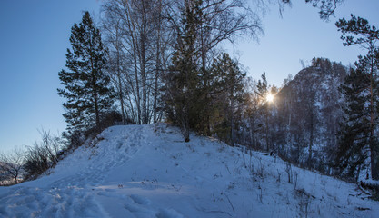 Winter snow-covered and frosty Altai. Altai blue eyes