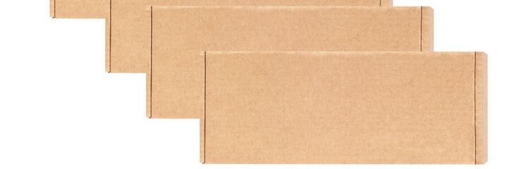 Fototapeta premium Cardboard boxes are the same located in a row diagonally. Isolated on a white background.