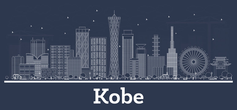 Outline Kobe Japan City Skyline with White Buildings.