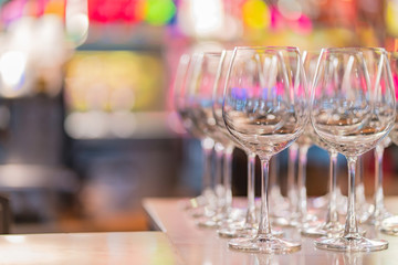 Champagne Glasses Wine Set in Night Club Bar