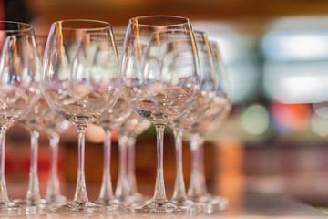 Champagne Glasses Wine Set in Night Club Bar