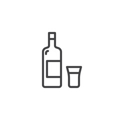 Vodka bottle and shot line icon. linear style sign for mobile concept and web design. Alcoholic drink bottle and glass outline vector icon. Symbol, logo illustration. Pixel perfect vector graphics
