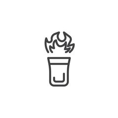 Burning cocktail glass line icon. Hot shot drink linear style sign for mobile concept and web design. Shot glass with fire flame outline vector icon. Symbol, logo illustration. Pixel perfect vector 