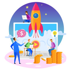 Team Presentation Businessman Rocket Launch Screen