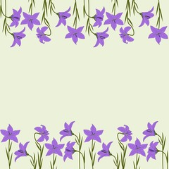 Pastel pattern - delicate flowers lilac campanula on a light azure background. EPS Vector file