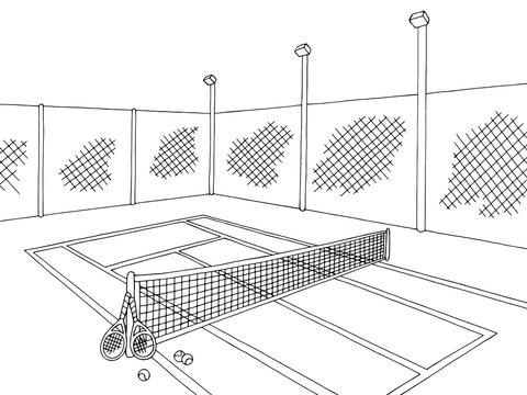 Tennis Court Sport Graphic Black White Sketch Illustration Vector