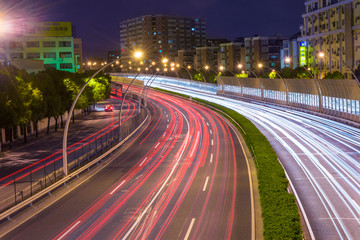 The cars on the highway light trails in Shanghai, China