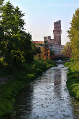 Fototapeta na wymiar Padova, Italy, historical center, channel detail