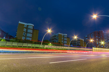 The cars on the highway light trails in Shanghai, China