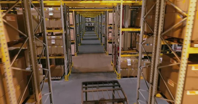 Workflow in a warehouse, active work in a warehouse, forklifts in a warehouse