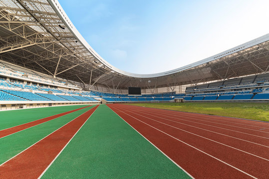 Guangzhou, China, August 23, 2016: Track and field stadium and the audience seats